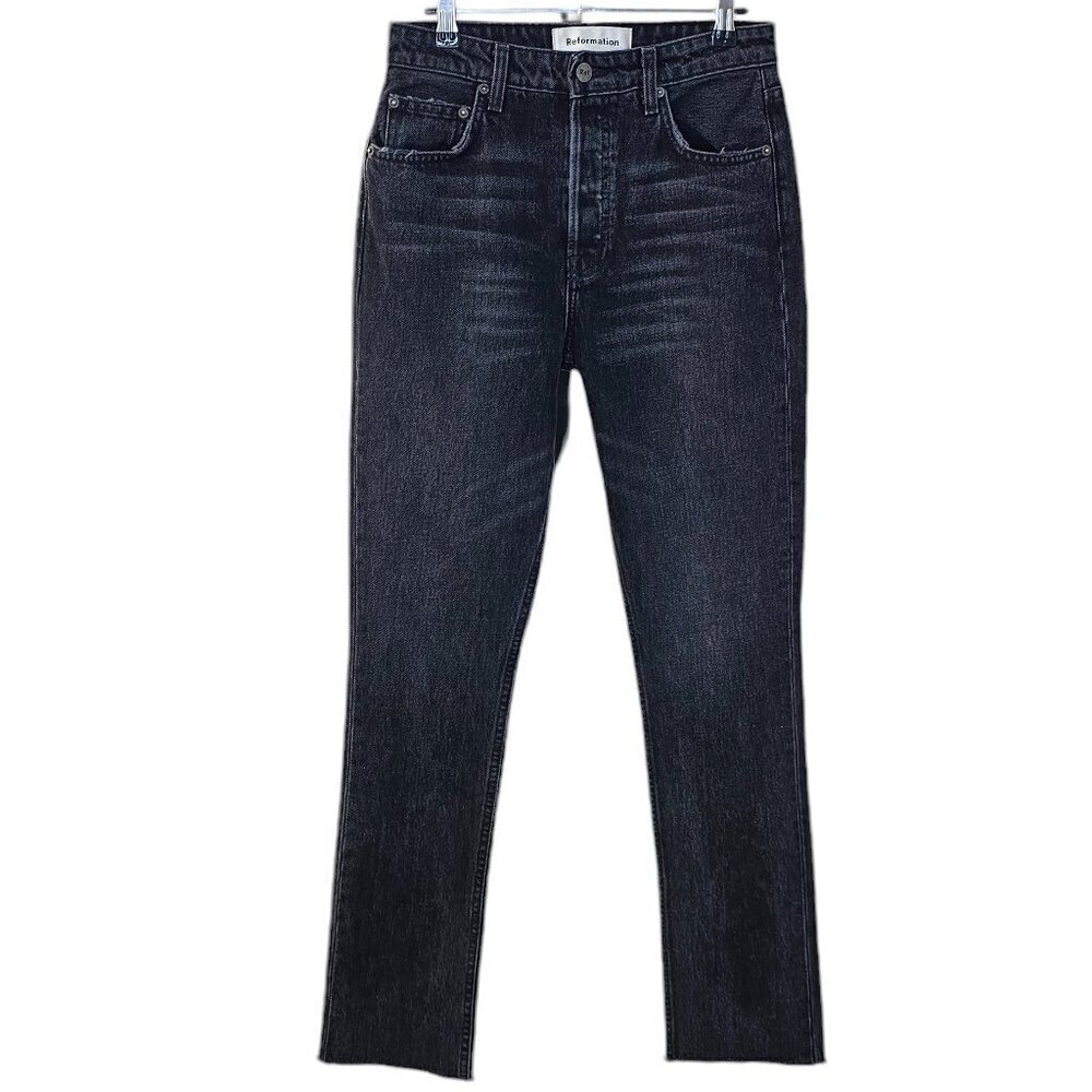 Reformation Brooke Jean in Pacific Size 26 High Rise Button Fly Straight Raw Hem